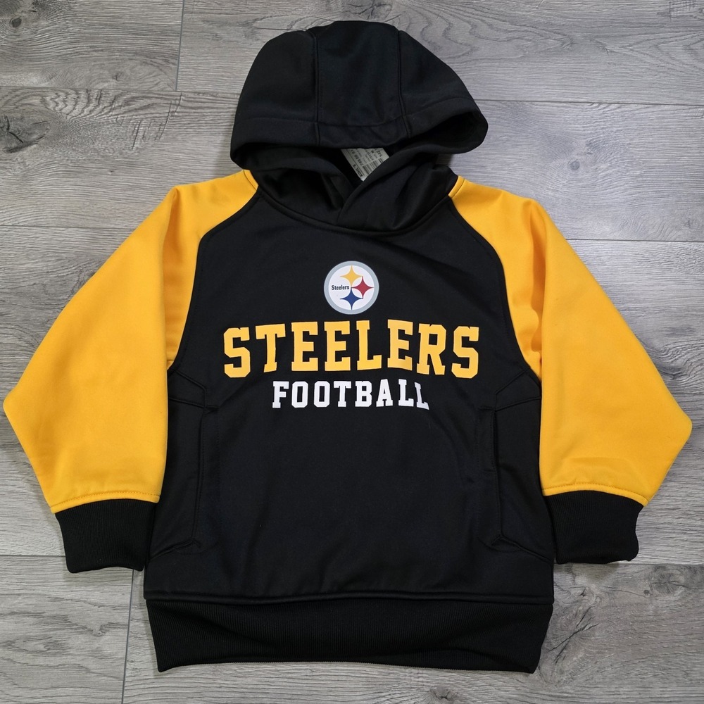 NFL Team Apparel Steelers Kids M 5/6 Hoodie Black Yellow Pocket Pittsburgh NWT